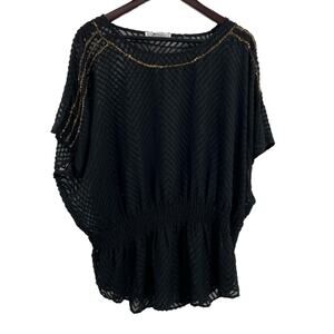 LAMade Top Black Sheer Sequin Detail Size Large (estimated) Oversized‎